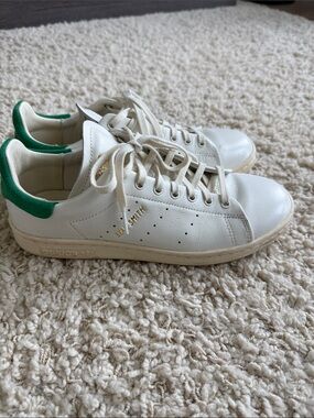 adidas White Leather Stan Smith Sneakers with Green Heel Tab